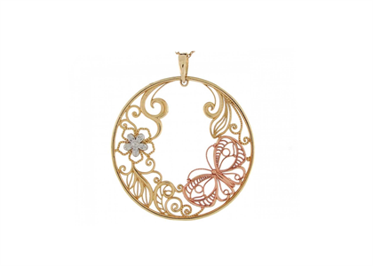 Three Tone Plated Animal Filigree Pendant